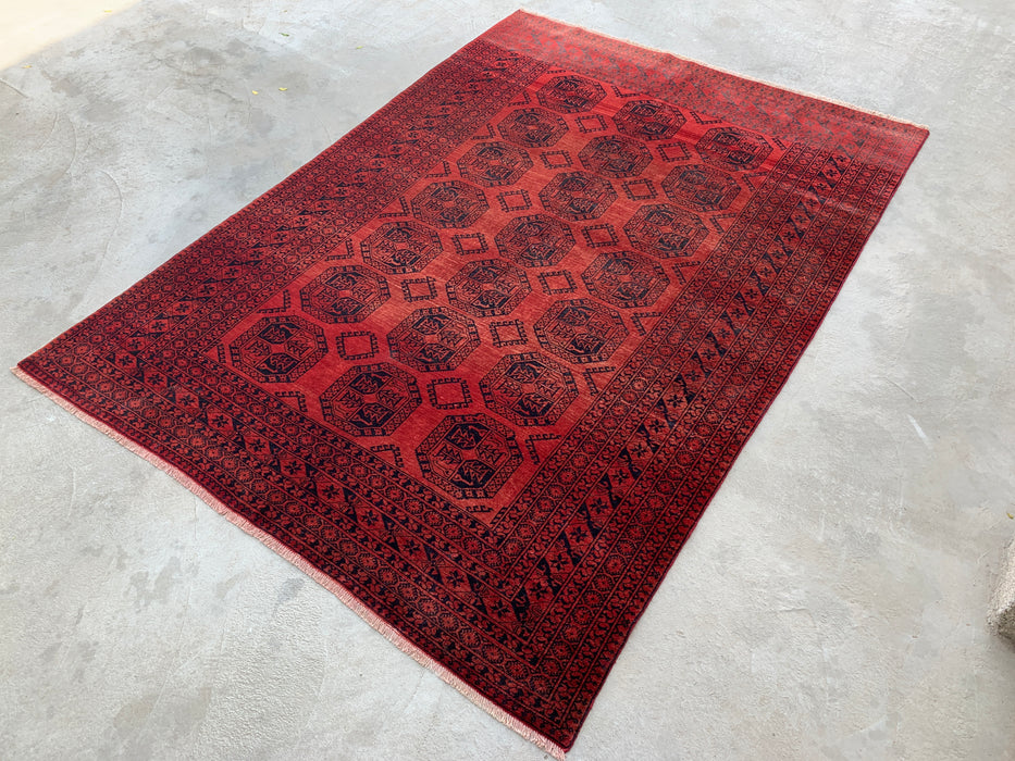 Handmade Persian Wool Area Rug 7x10 - Red Tribal Geometric Persian Style Rug - Exact Size 9'0" x 6'6" - KBHM-670