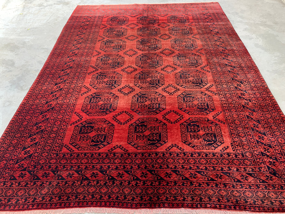 Handmade Persian Wool Area Rug 7x10 - Red Tribal Geometric Persian Style Rug - Exact Size 9'0" x 6'6" - KBHM-670