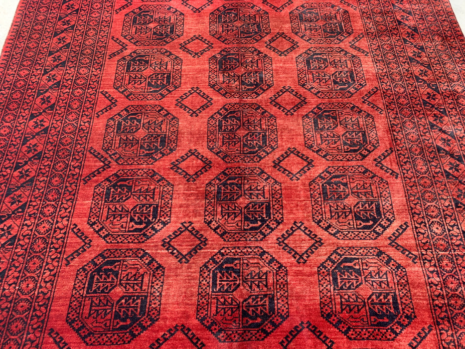 Handmade Persian Wool Area Rug 7x10 - Red Tribal Geometric Persian Style Rug - Exact Size 9'0" x 6'6" - KBHM-670