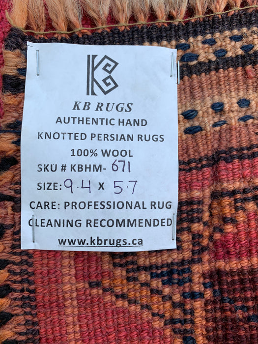 Handgemaakt Perzisch wollen vloerkleed 7x10 - Roze tribaal geometrisch Perzisch stijl kleed - Exacte afmeting 9'4" x 5'7" - KBHM-671