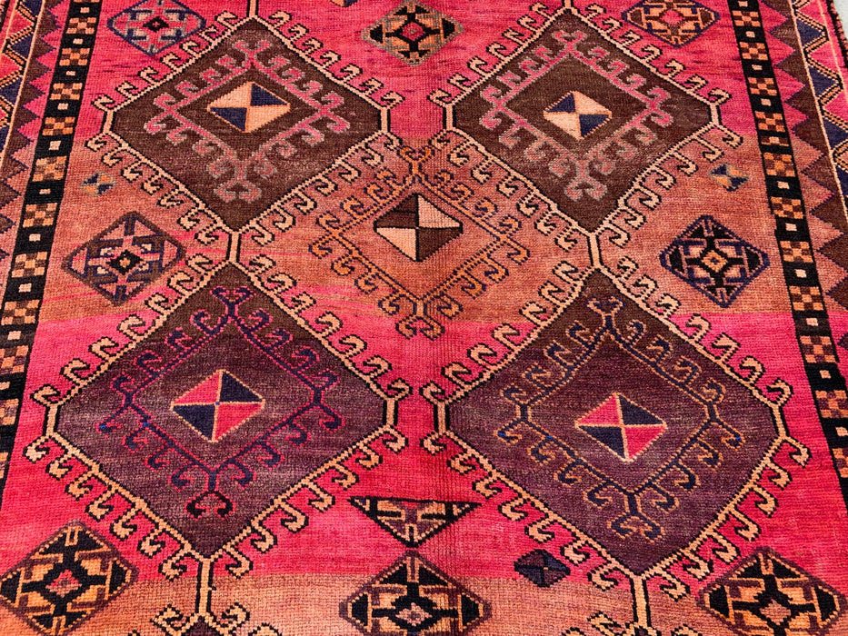 Handgemaakt Perzisch wollen vloerkleed 7x10 - Roze tribaal geometrisch Perzisch stijl kleed - Exacte afmeting 9'4" x 5'7" - KBHM-671
