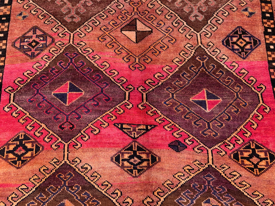 Handgemaakt Perzisch wollen vloerkleed 7x10 - Roze tribaal geometrisch Perzisch stijl kleed - Exacte afmeting 9'4" x 5'7" - KBHM-671