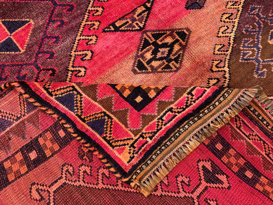 Handgemaakt Perzisch wollen vloerkleed 7x10 - Roze tribaal geometrisch Perzisch stijl kleed - Exacte afmeting 9'4" x 5'7" - KBHM-671