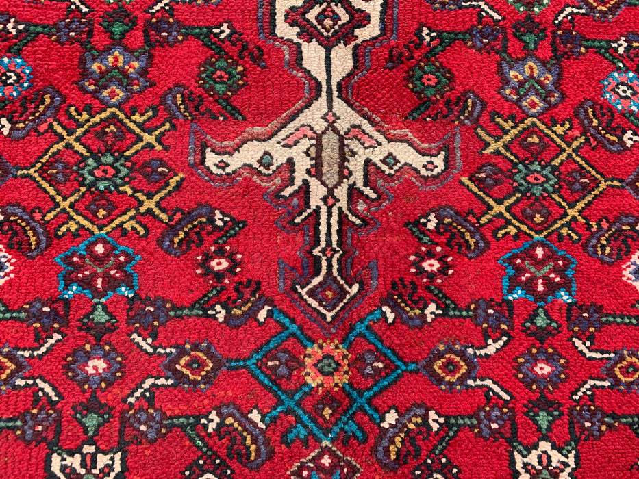 Handgemaakt Perzisch wollen vloerkleed 7x10 - Rood Perzisch tapijt in stammenstijl met medaillon - Exacte afmeting 10'2" x 6'8" - KBHM-672