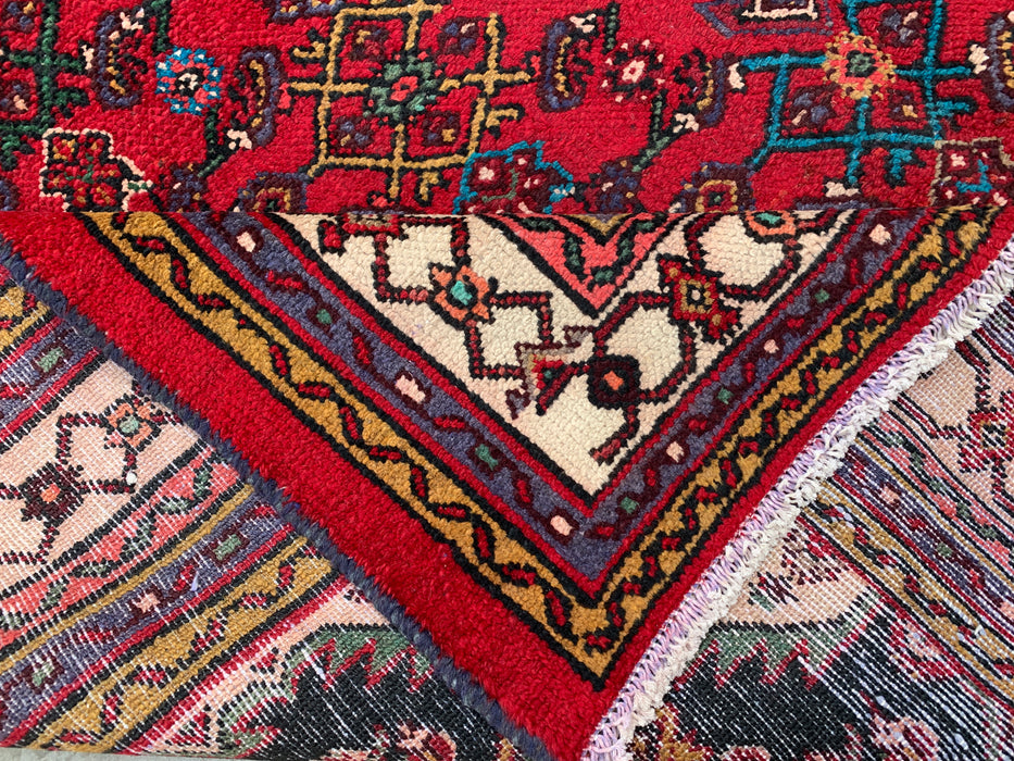 Handgemaakt Perzisch wollen vloerkleed 7x10 - Rood Perzisch tapijt in stammenstijl met medaillon - Exacte afmeting 10'2" x 6'8" - KBHM-672
