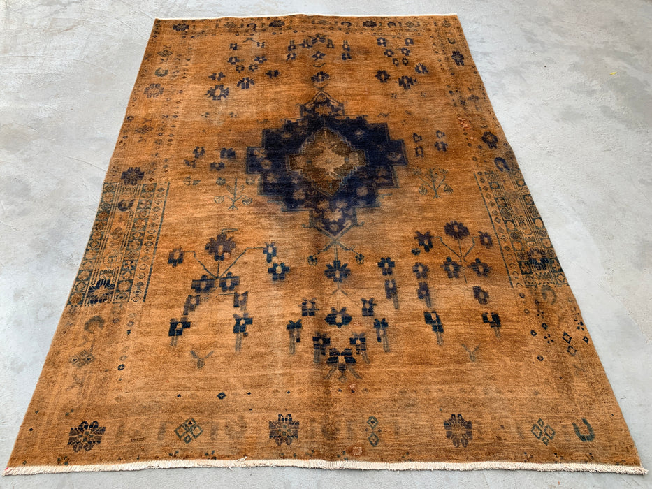 7'5 x 5'4 handgeknoopt Perzisch wollen vloerkleed - Bruin tribaal medaillon vloerkleed - KBHM-674
