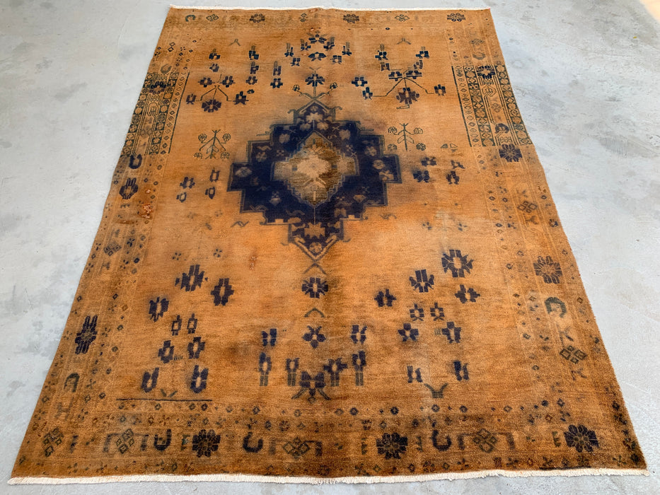 7'5 x 5'4 handgeknoopt Perzisch wollen vloerkleed - Bruin tribaal medaillon vloerkleed - KBHM-674