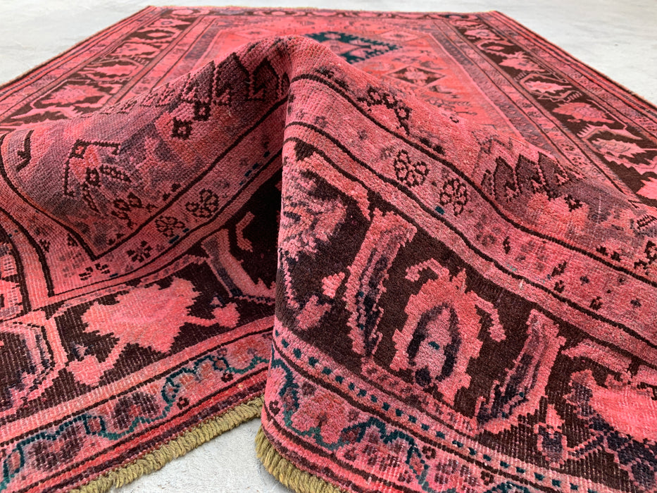 7'8 x 5'0 Handgeknoopt Perzisch wollen vloerkleed - Roze tribaal medaillon karpet - KBHM-675