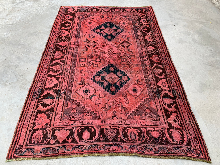 7'8 x 5'0 Handgeknoopt Perzisch wollen vloerkleed - Roze tribaal medaillon karpet - KBHM-675