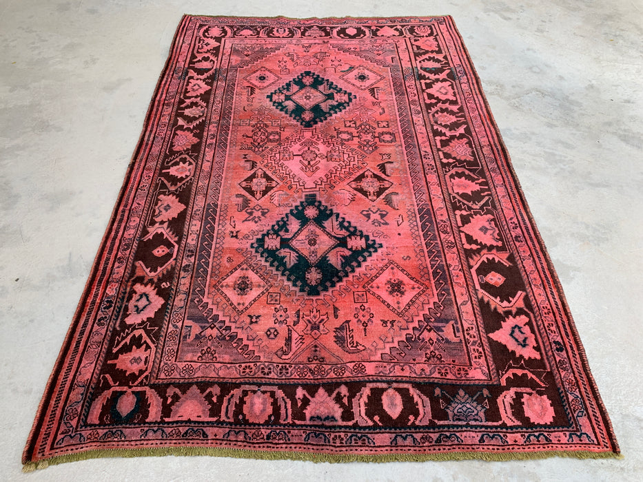 7'8 x 5'0 Handgeknoopt Perzisch wollen vloerkleed - Roze tribaal medaillon karpet - KBHM-675