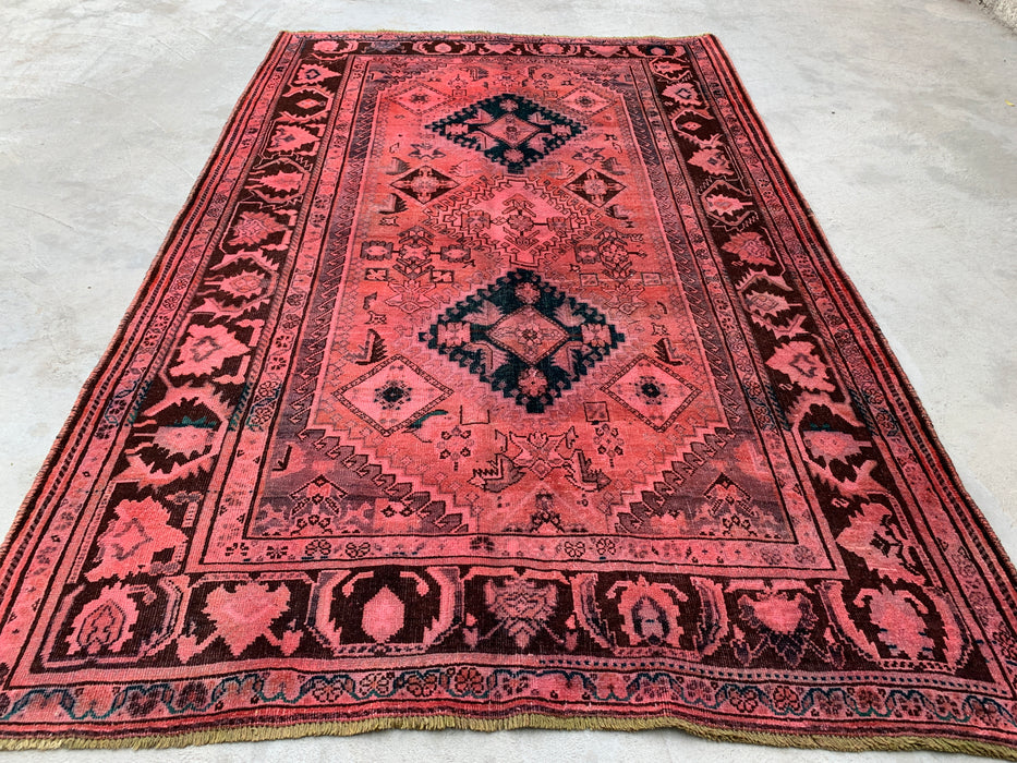 7'8 x 5'0 Handgeknoopt Perzisch wollen vloerkleed - Roze tribaal medaillon karpet - KBHM-675
