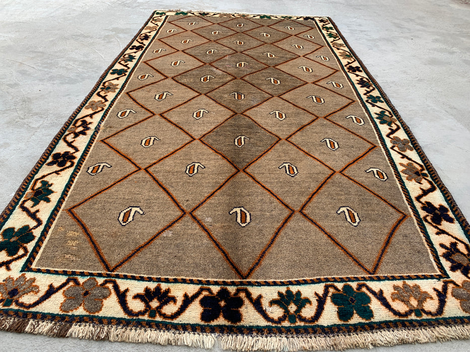 7'4 x 4'1 handgeknoopt Perzisch wollen vloerkleed - Bruin geometrisch Boteh kleed - KBHM-676