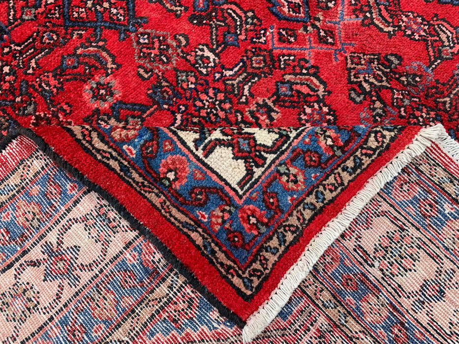 Handgemaakt Perzisch wollen vloerkleed 7x10 - Rood Perzisch tapijt in stammstijl met medaillon - Exacte afmetingen 10'1" x 7'1" - KBHM-677