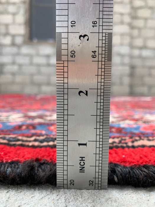 Handgemaakt Perzisch wollen vloerkleed 7x10 - Rood Perzisch tapijt in stammstijl met medaillon - Exacte afmetingen 10'1" x 7'1" - KBHM-677