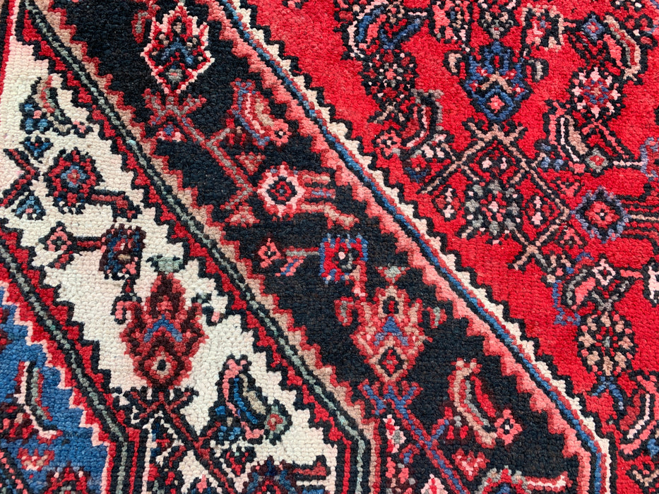 Handgemaakt Perzisch wollen vloerkleed 7x10 - Rood Perzisch tapijt in stammstijl met medaillon - Exacte afmetingen 10'1" x 7'1" - KBHM-677