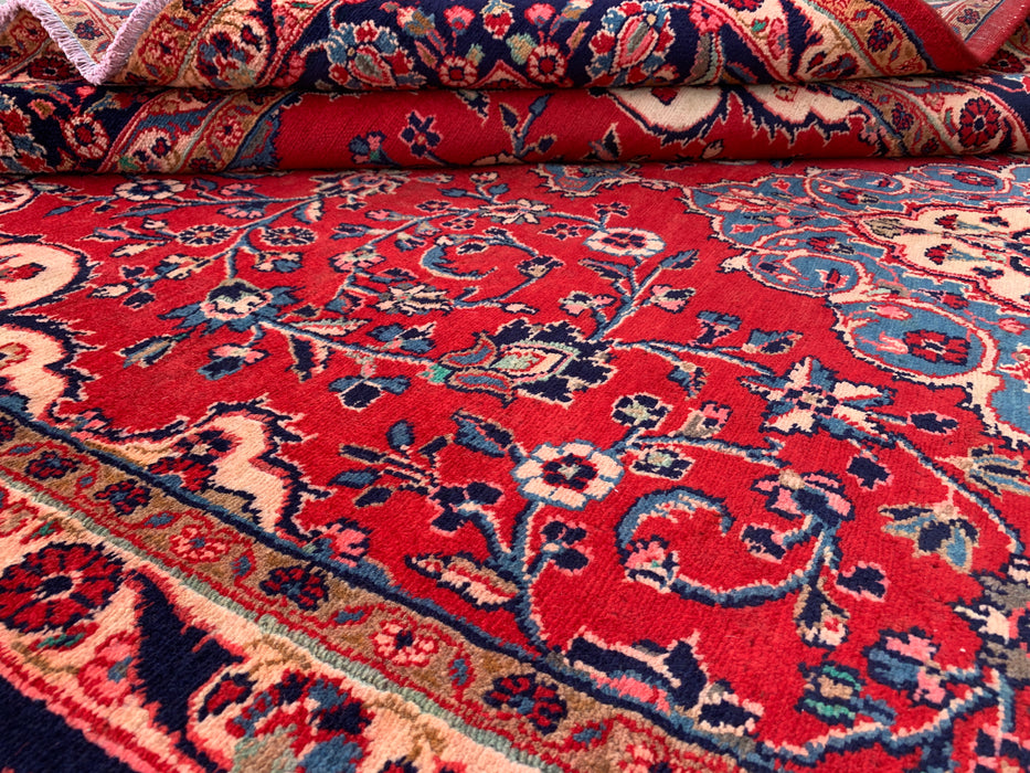 9'8 x 7'8 Handgeknoopt Perzisch wollen tapijt - Rood bloemenmedaillon vloerkleed - KBHM-678