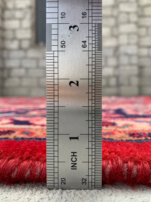 9'8 x 7'8 Handgeknoopt Perzisch wollen tapijt - Rood bloemenmedaillon vloerkleed - KBHM-678
