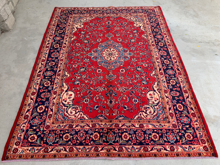 9'8 x 7'8 Handgeknoopt Perzisch wollen tapijt - Rood bloemenmedaillon vloerkleed - KBHM-678