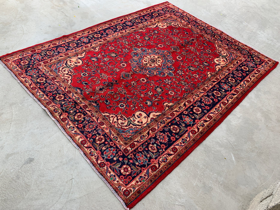 9'8 x 7'8 Handgeknoopt Perzisch wollen tapijt - Rood bloemenmedaillon vloerkleed - KBHM-678