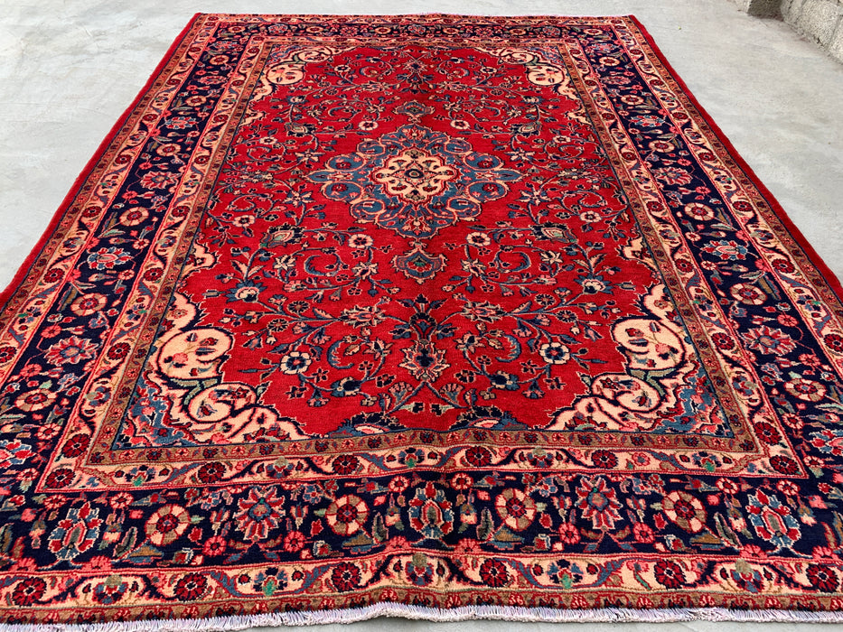 9'8 x 7'8 Handgeknoopt Perzisch wollen tapijt - Rood bloemenmedaillon vloerkleed - KBHM-678
