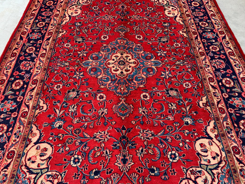 9'8 x 7'8 Handgeknoopt Perzisch wollen tapijt - Rood bloemenmedaillon vloerkleed - KBHM-678