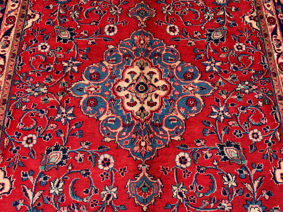 9'8 x 7'8 Handgeknoopt Perzisch wollen tapijt - Rood bloemenmedaillon vloerkleed - KBHM-678