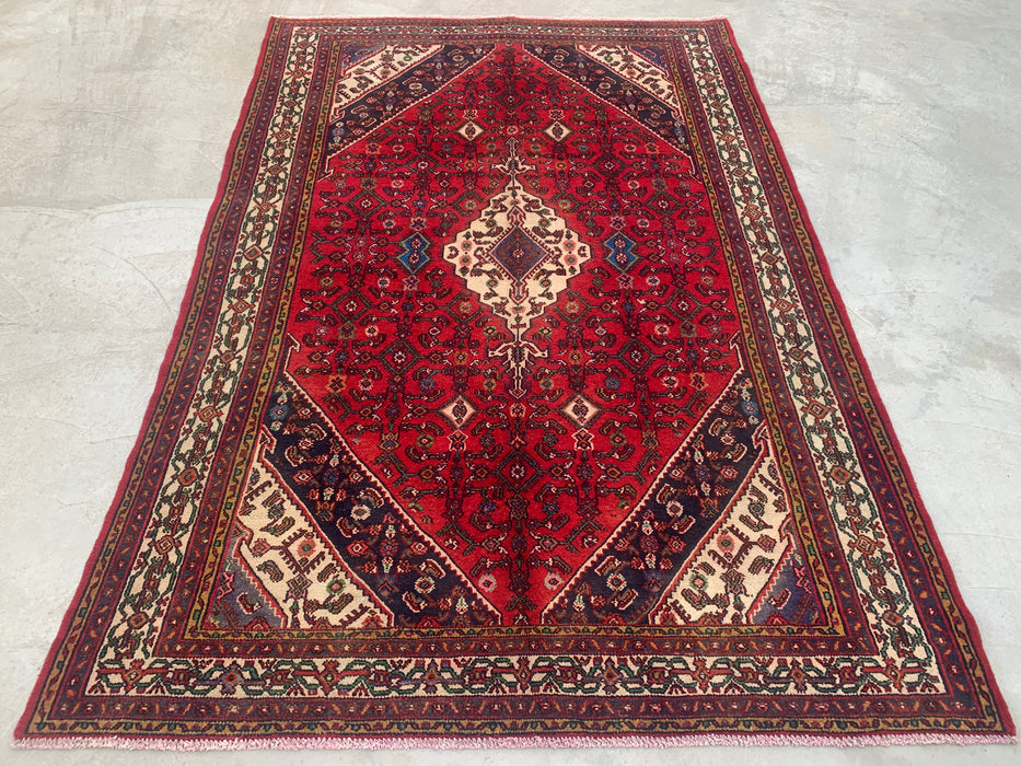 Handgemaakt Perzisch wollen vloerkleed 213x305 cm - Rood Perzisch tapijt met tribaal medaillon - Exacte afmeting 310 x 208 cm - KBHM-680