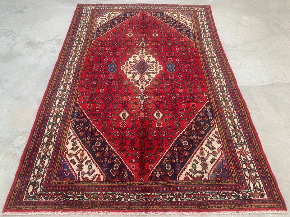 Handgemaakt Perzisch wollen vloerkleed 213x305 cm - Rood Perzisch tapijt met tribaal medaillon - Exacte afmeting 310 x 208 cm - KBHM-680