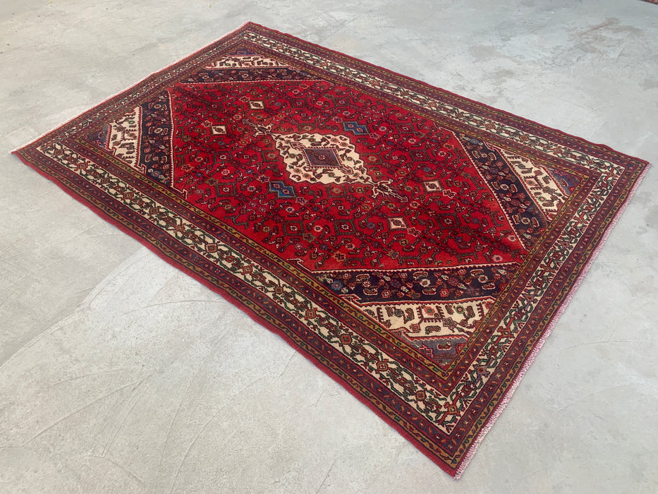 Handgemaakt Perzisch wollen vloerkleed 213x305 cm - Rood Perzisch tapijt met tribaal medaillon - Exacte afmeting 310 x 208 cm - KBHM-680