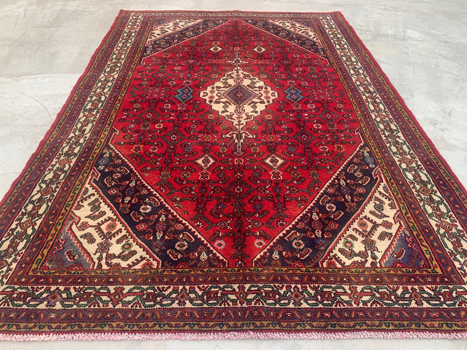 Handgemaakt Perzisch wollen vloerkleed 213x305 cm - Rood Perzisch tapijt met tribaal medaillon - Exacte afmeting 310 x 208 cm - KBHM-680