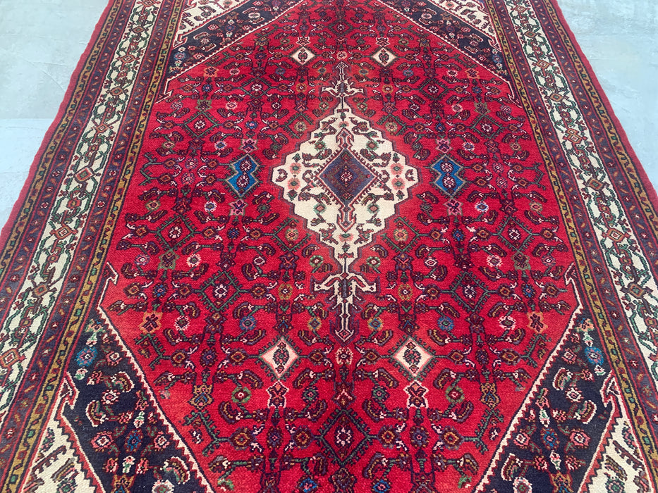 Handgemaakt Perzisch wollen vloerkleed 213x305 cm - Rood Perzisch tapijt met tribaal medaillon - Exacte afmeting 310 x 208 cm - KBHM-680