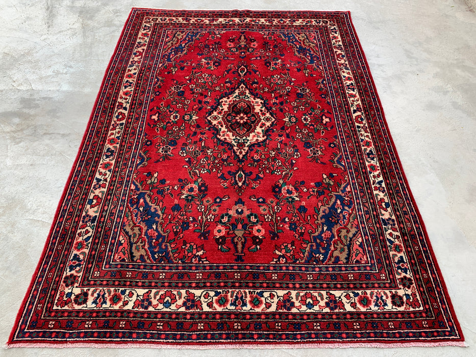 Handgeweven Perzisch wollen vloerkleed 210x300 cm - Rood Perzisch tapijt met bloemenmedaillon - Exacte afmeting 290 x 203 cm - KBHM-681