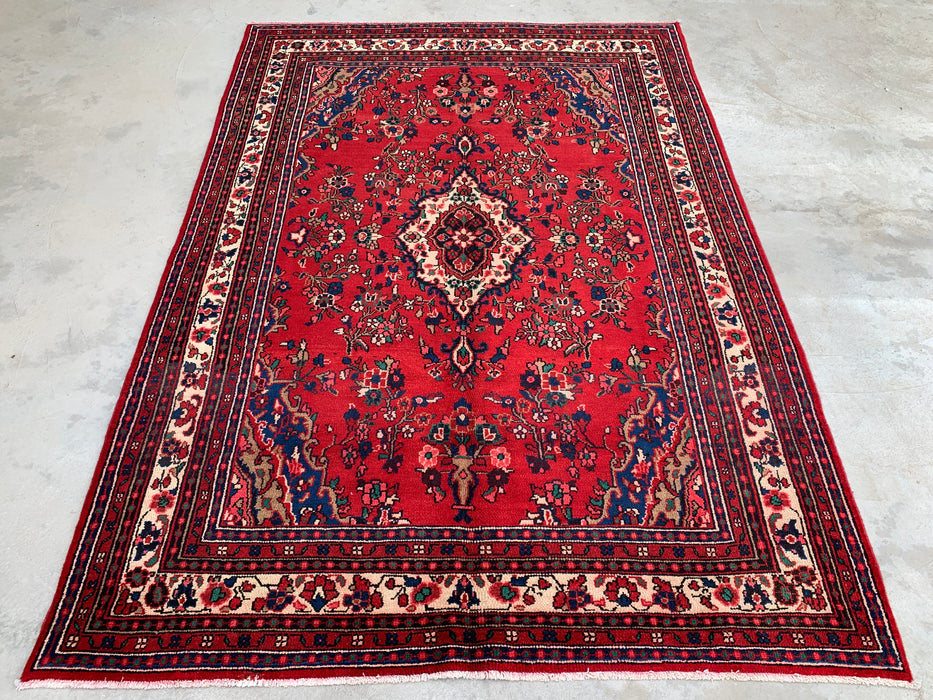 Handgeweven Perzisch wollen vloerkleed 210x300 cm - Rood Perzisch tapijt met bloemenmedaillon - Exacte afmeting 290 x 203 cm - KBHM-681