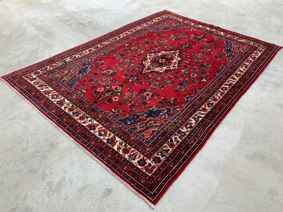 Handgeweven Perzisch wollen vloerkleed 210x300 cm - Rood Perzisch tapijt met bloemenmedaillon - Exacte afmeting 290 x 203 cm - KBHM-681