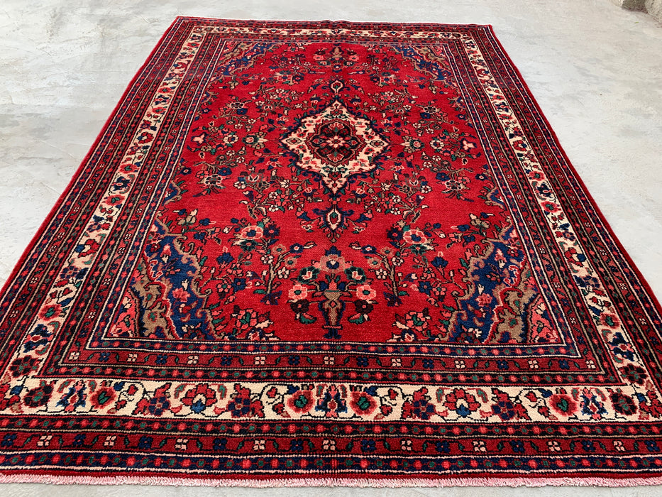 Handgeweven Perzisch wollen vloerkleed 210x300 cm - Rood Perzisch tapijt met bloemenmedaillon - Exacte afmeting 290 x 203 cm - KBHM-681