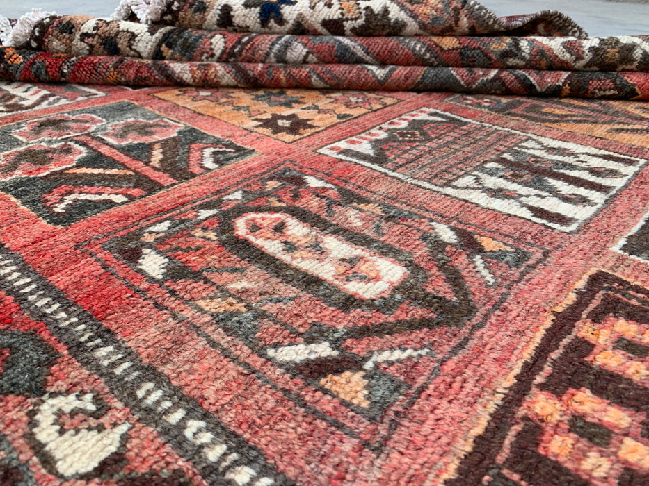 Handmade Persian Wool Area Rug 7x10 - Rust Geometric Panel Persian Style Rug - Exact Size 10'1" x 5'4" - KBHM-682