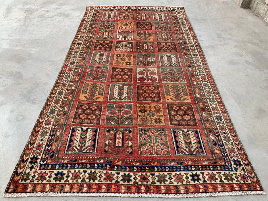Handmade Persian Wool Area Rug 7x10 - Rust Geometric Panel Persian Style Rug - Exact Size 10'1" x 5'4" - KBHM-682