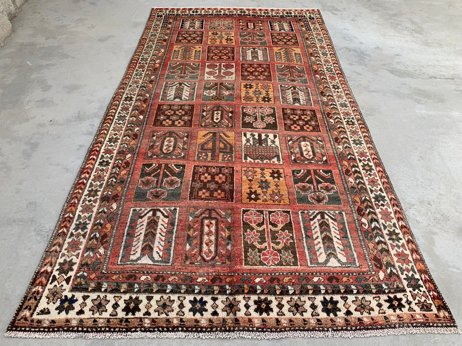 Handmade Persian Wool Area Rug 7x10 - Rust Geometric Panel Persian Style Rug - Exact Size 10'1" x 5'4" - KBHM-682