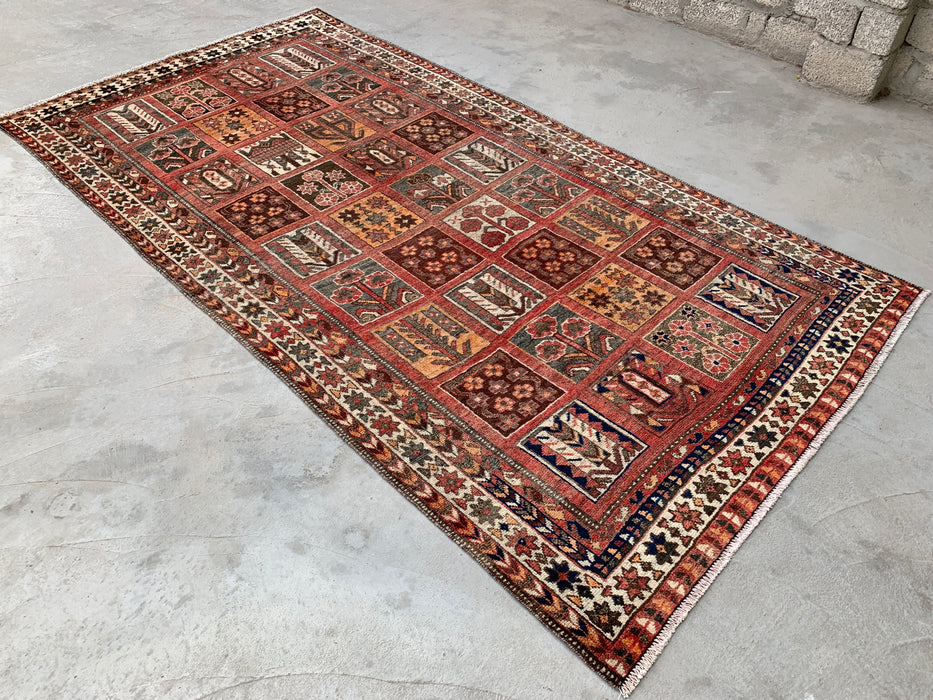 Handmade Persian Wool Area Rug 7x10 - Rust Geometric Panel Persian Style Rug - Exact Size 10'1" x 5'4" - KBHM-682