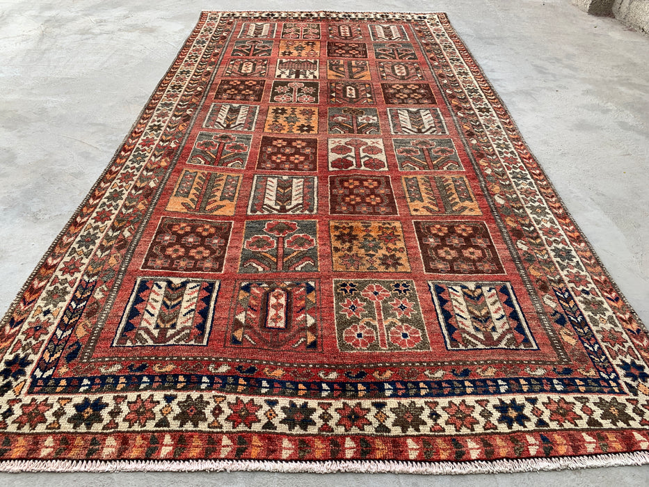 Handmade Persian Wool Area Rug 7x10 - Rust Geometric Panel Persian Style Rug - Exact Size 10'1" x 5'4" - KBHM-682