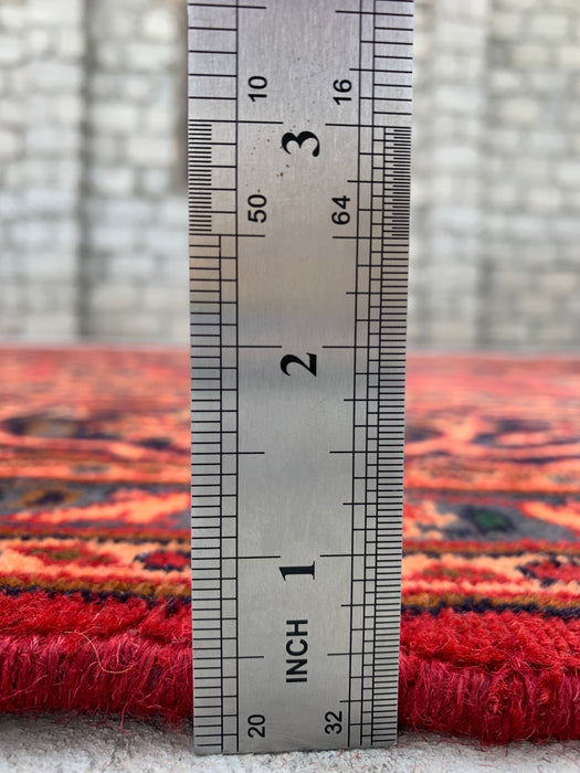 Handgemaakt Perzisch wollen vloerkleed 7x10 - Rood Perzisch tapijt met bloemenmedaillon - Exacte afmetingen 9'5" x 6'3" - KBHM-683