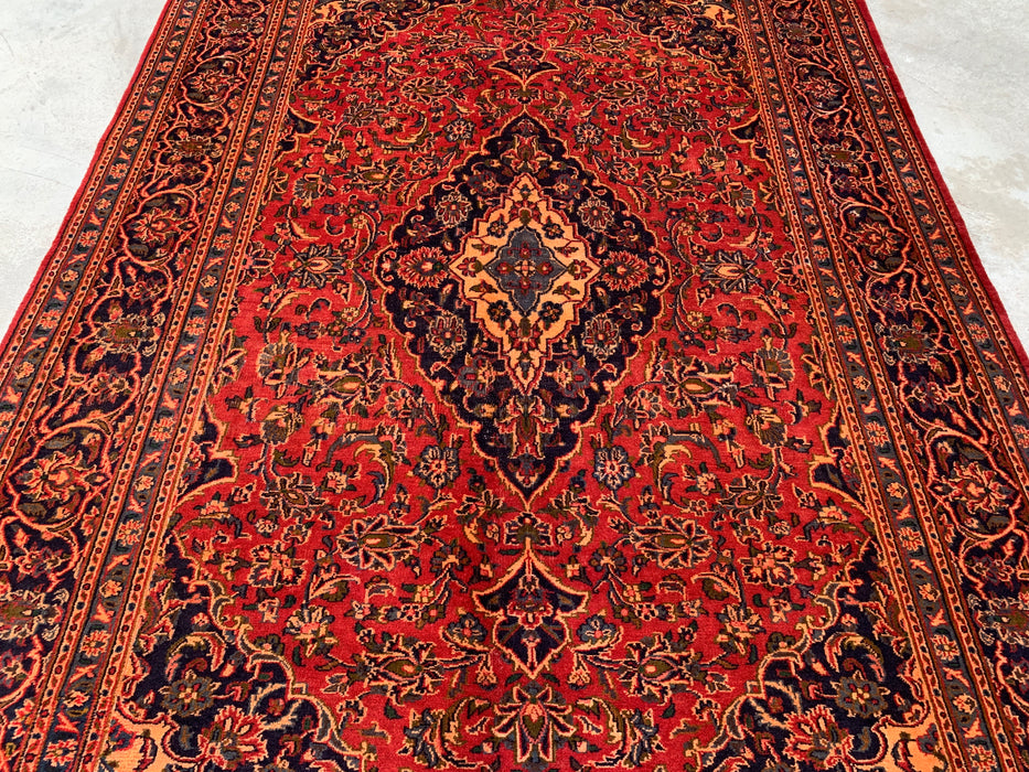 Handgemaakt Perzisch wollen vloerkleed 7x10 - Rood Perzisch tapijt met bloemenmedaillon - Exacte afmetingen 9'5" x 6'3" - KBHM-683