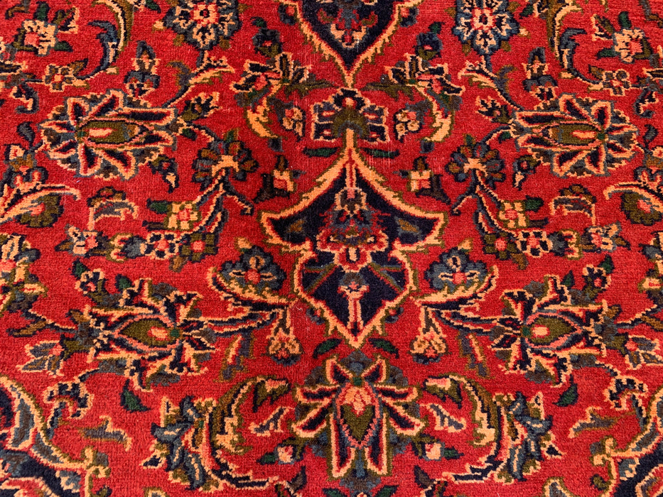 Handgemaakt Perzisch wollen vloerkleed 7x10 - Rood Perzisch tapijt met bloemenmedaillon - Exacte afmetingen 9'5" x 6'3" - KBHM-683