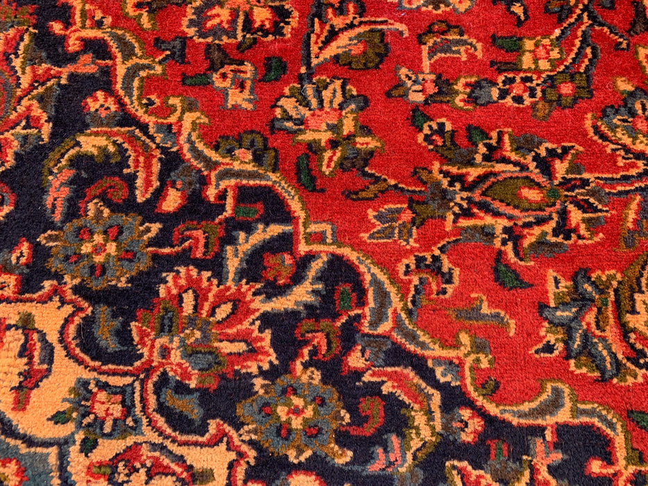 Handgemaakt Perzisch wollen vloerkleed 7x10 - Rood Perzisch tapijt met bloemenmedaillon - Exacte afmetingen 9'5" x 6'3" - KBHM-683