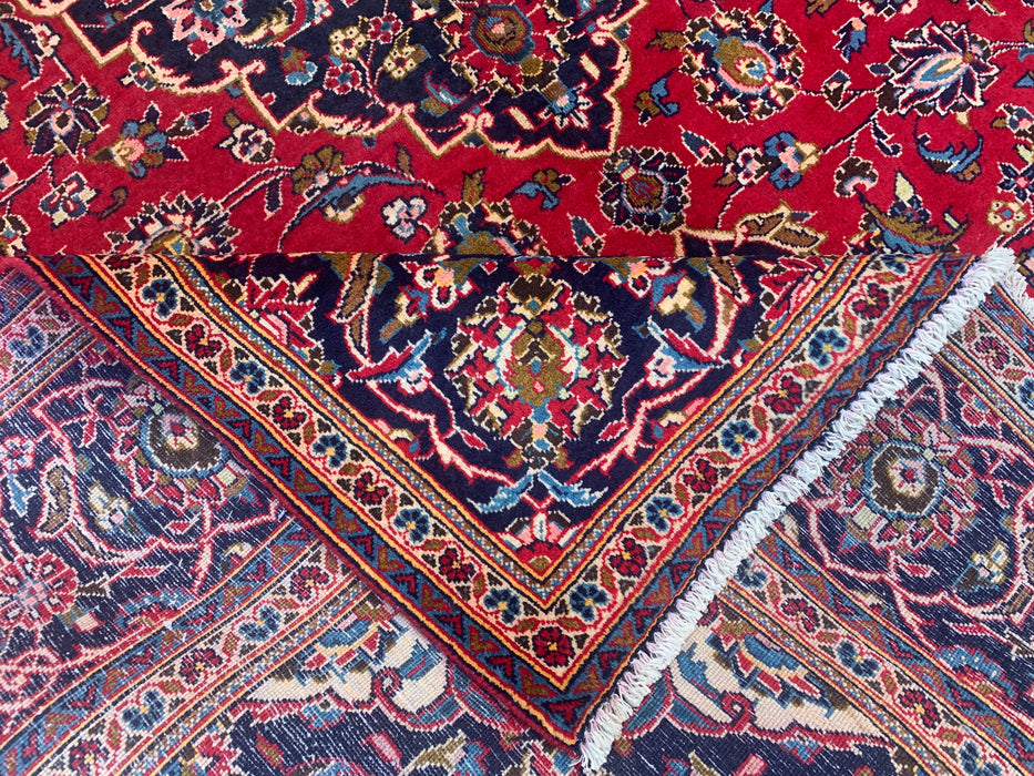 Handgemaakt Perzisch wollen vloerkleed 7x10 - Rood bloemrijk medaillon Perzisch stijl kleed - Exacte afmeting 9'7" x 6'7" - KBHM-684