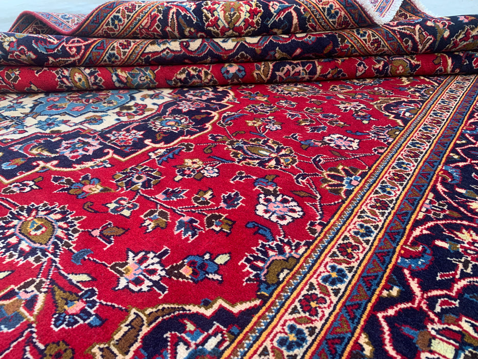 Handgemaakt Perzisch wollen vloerkleed 7x10 - Rood bloemrijk medaillon Perzisch stijl kleed - Exacte afmeting 9'7" x 6'7" - KBHM-684