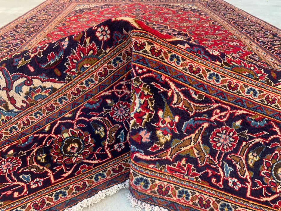 Handgemaakt Perzisch wollen vloerkleed 7x10 - Rood bloemrijk medaillon Perzisch stijl kleed - Exacte afmeting 9'7" x 6'7" - KBHM-684