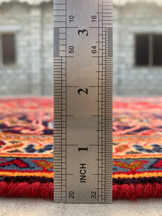 Handgemaakt Perzisch wollen vloerkleed 7x10 - Rood bloemrijk medaillon Perzisch stijl kleed - Exacte afmeting 9'7" x 6'7" - KBHM-684