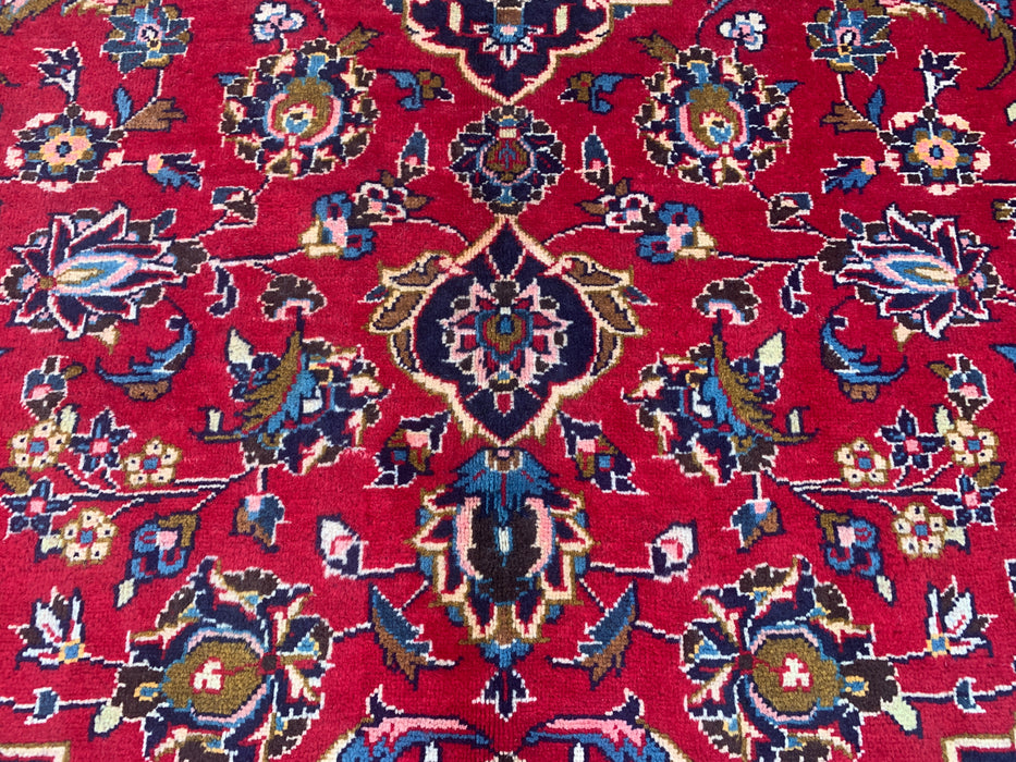 Handgemaakt Perzisch wollen vloerkleed 7x10 - Rood bloemrijk medaillon Perzisch stijl kleed - Exacte afmeting 9'7" x 6'7" - KBHM-684