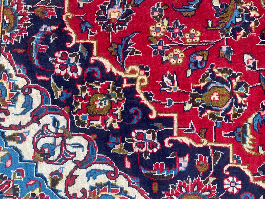 Handgemaakt Perzisch wollen vloerkleed 7x10 - Rood bloemrijk medaillon Perzisch stijl kleed - Exacte afmeting 9'7" x 6'7" - KBHM-684
